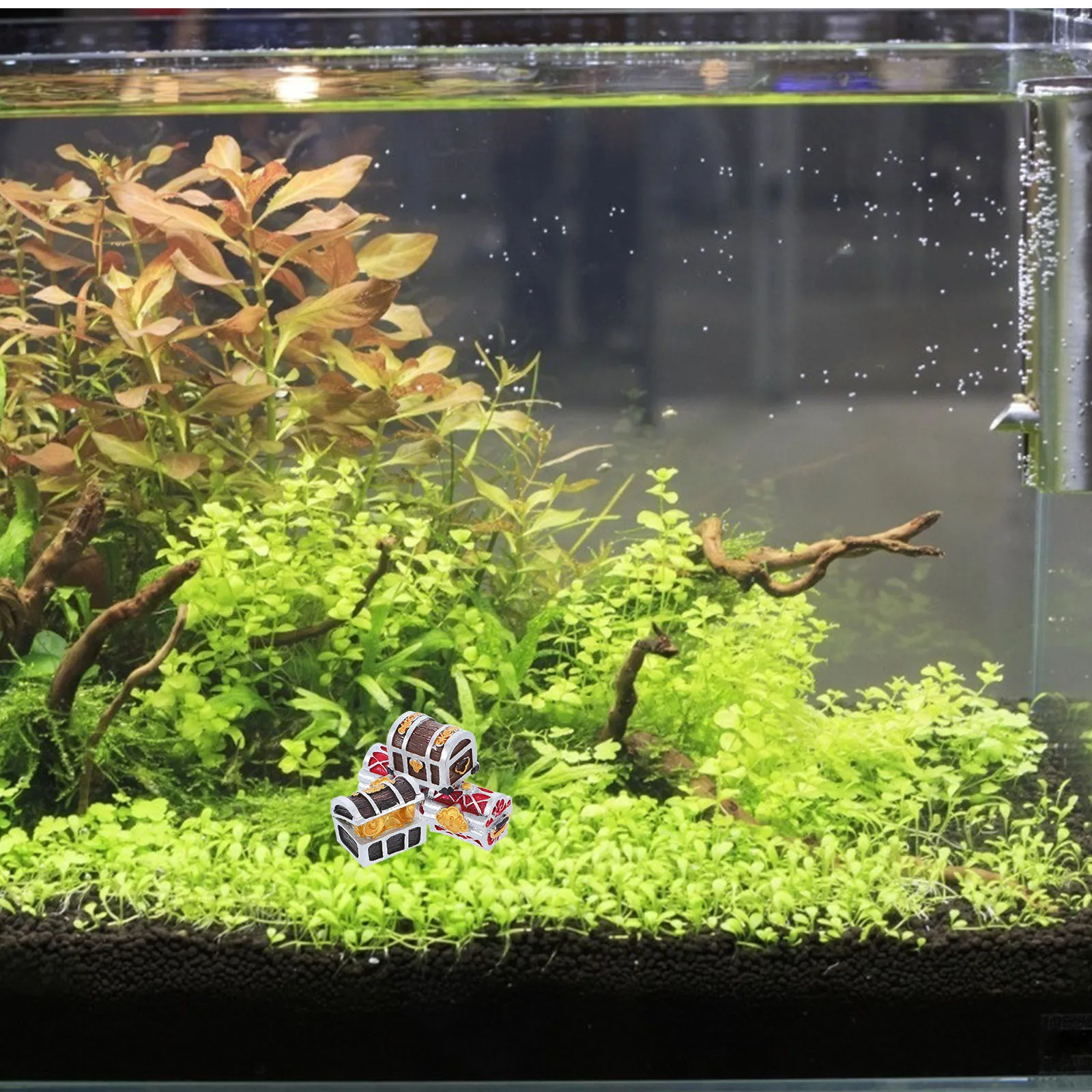 

4Pcs Mini Treasure Chest Aquarium Decoration Resin Gold Mediterranean Box for Fish Tank Decoration