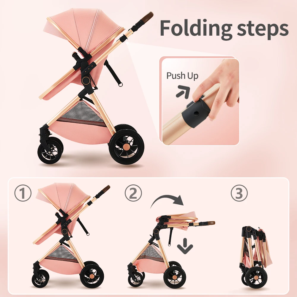 B.CHILDHOOD Kinderwagen 3-in-1, Kombinationskinderwagen, Reisesysteme, Buggy mit umkehrbarem Zwei-Wege-Druck mit Muttertasche, Regenschutz, Fußsack – Detail 6