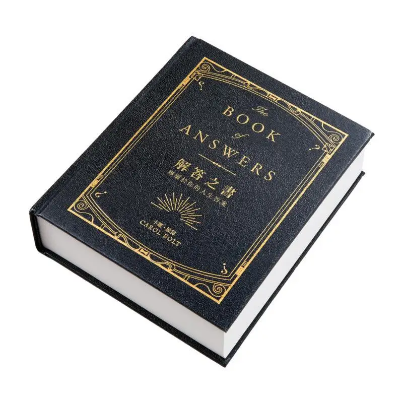 كتاب الإجابات، إجابات حياتك الحصرية، سطح جلدي ناعم المزخرف مع ظهر مربع من رقائق الذهب مع غلاف فني