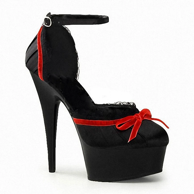 Gothic Strip Pole Dance 15cm Exotic Dancer Dress Platform Sandals Women Thin Heels Bowknot Big Size Round Toe Sexy Fetish Shoes