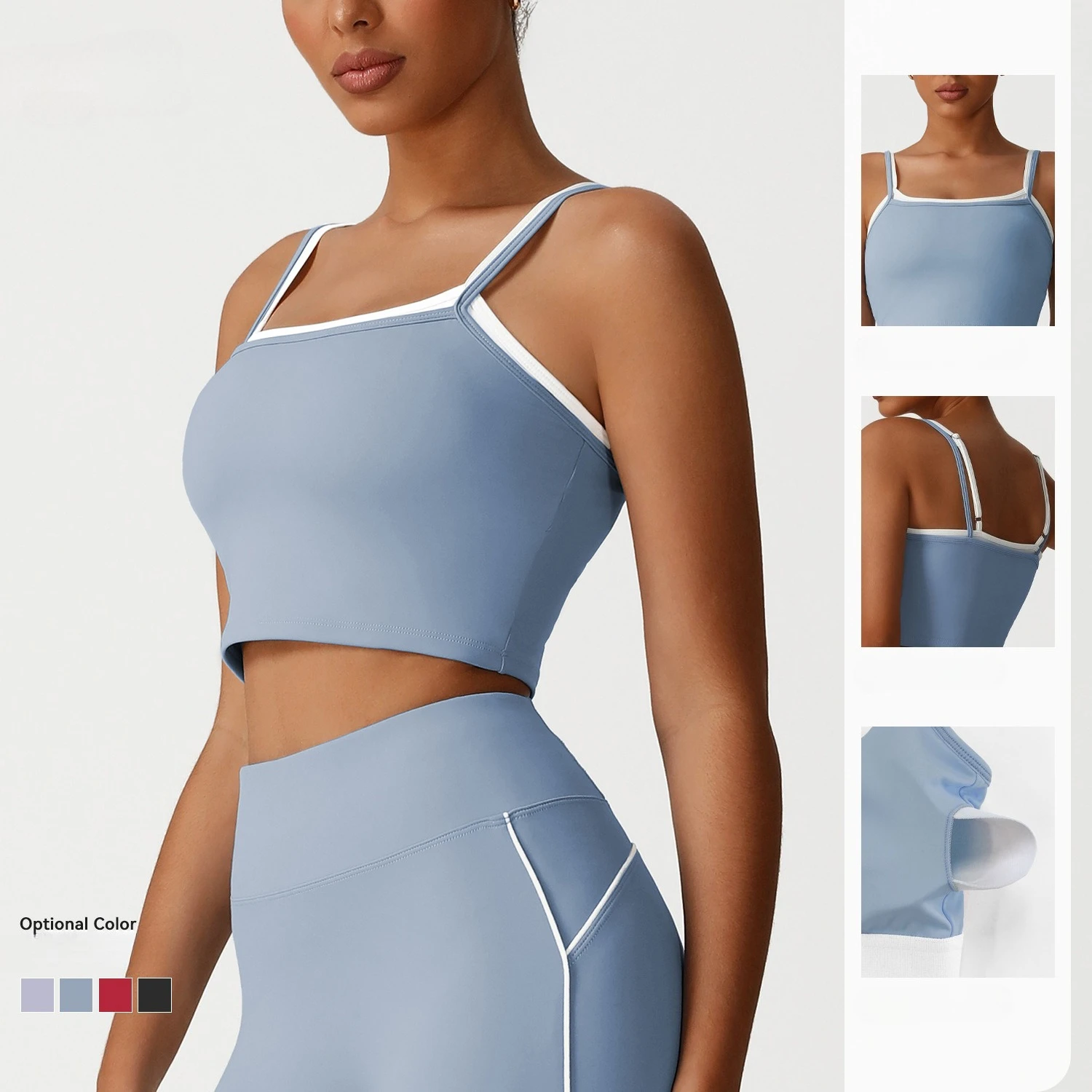 

Mileegirl Fake 2 Pieces Women Yoga Bra Tops Color Contrast Sports Crop Tops Detachable Pads Gym Fitness Vest Adjustable Straps