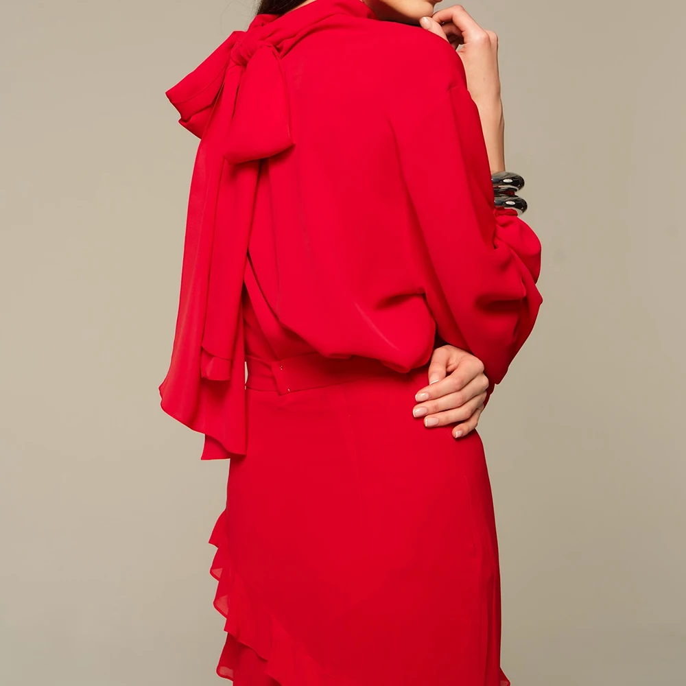 Customized A-line Evening Dresses Floor-length High-neck Full Sleeve Prom Gown Fashion Ruched Simple Draped Casual Party Gown image 2