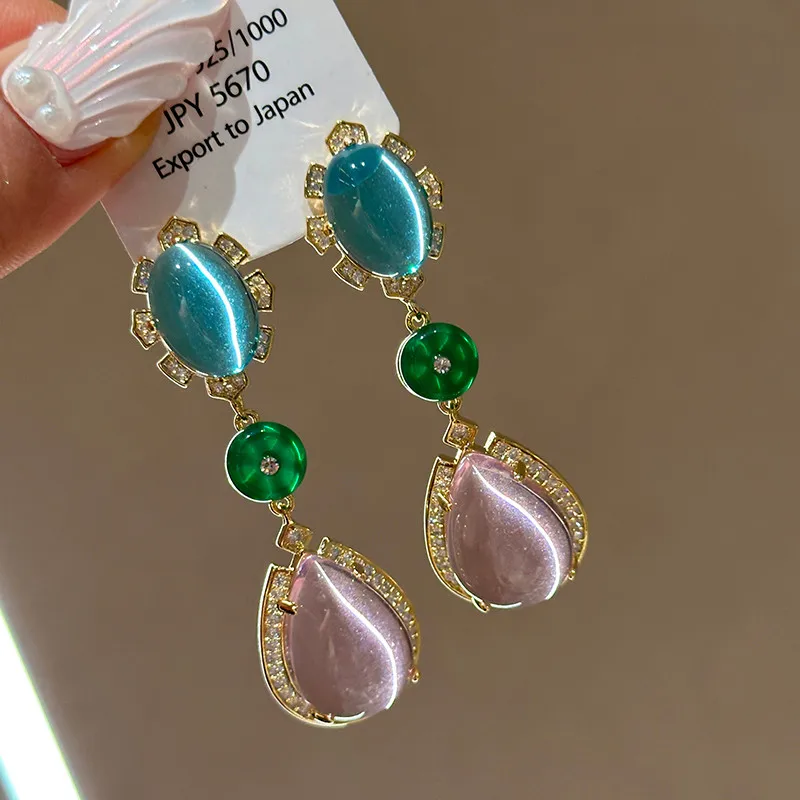 موضة جديدة البيضاوي قطرة الماء شكل أقراط مزاجه طويلة