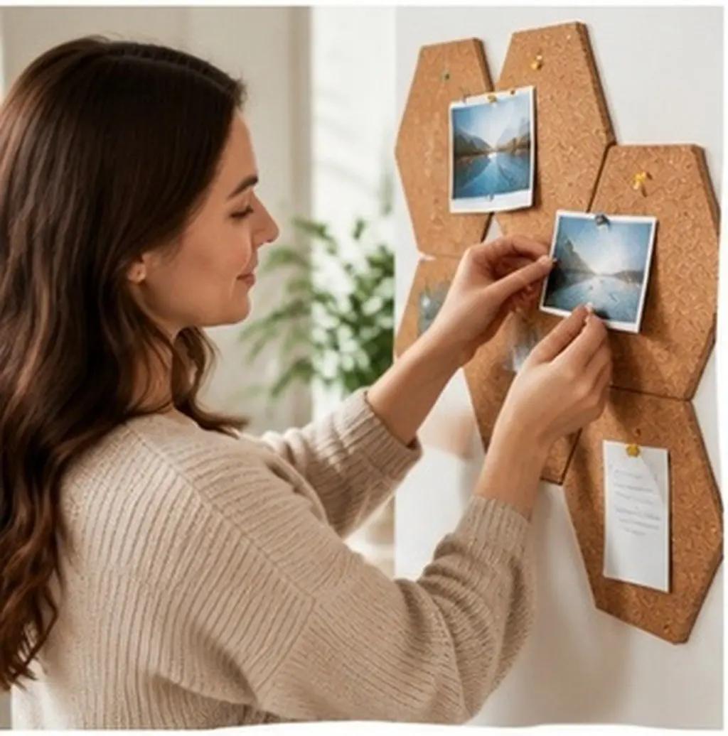 10Pcs Hexagonal Wooden Cork Board Heavy Duty Wall Hanging Bulletin Board for Photos Notes Calendars Menus Reminders Display