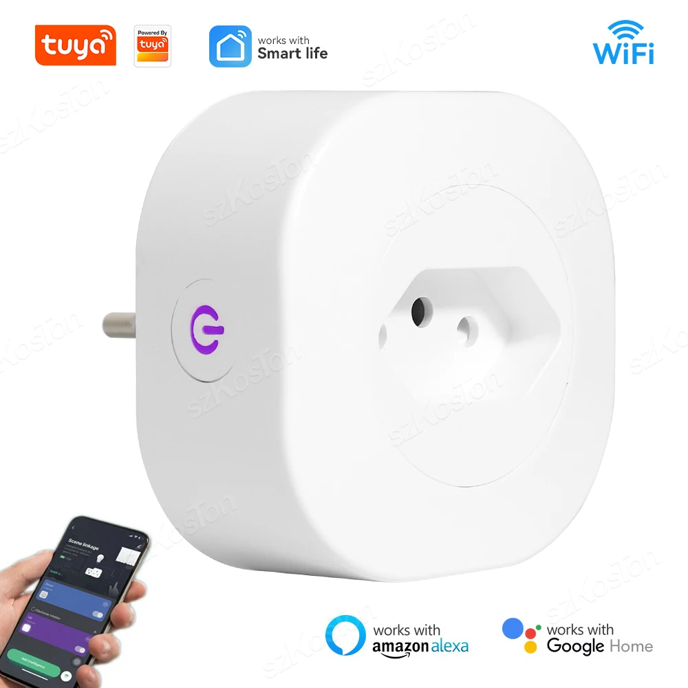 Tuya 16A Brazil Standard WiFi Smart Plug Timer Wireless Power Outlet Socket Smart Life APP Voice Control for Google Home Alexa