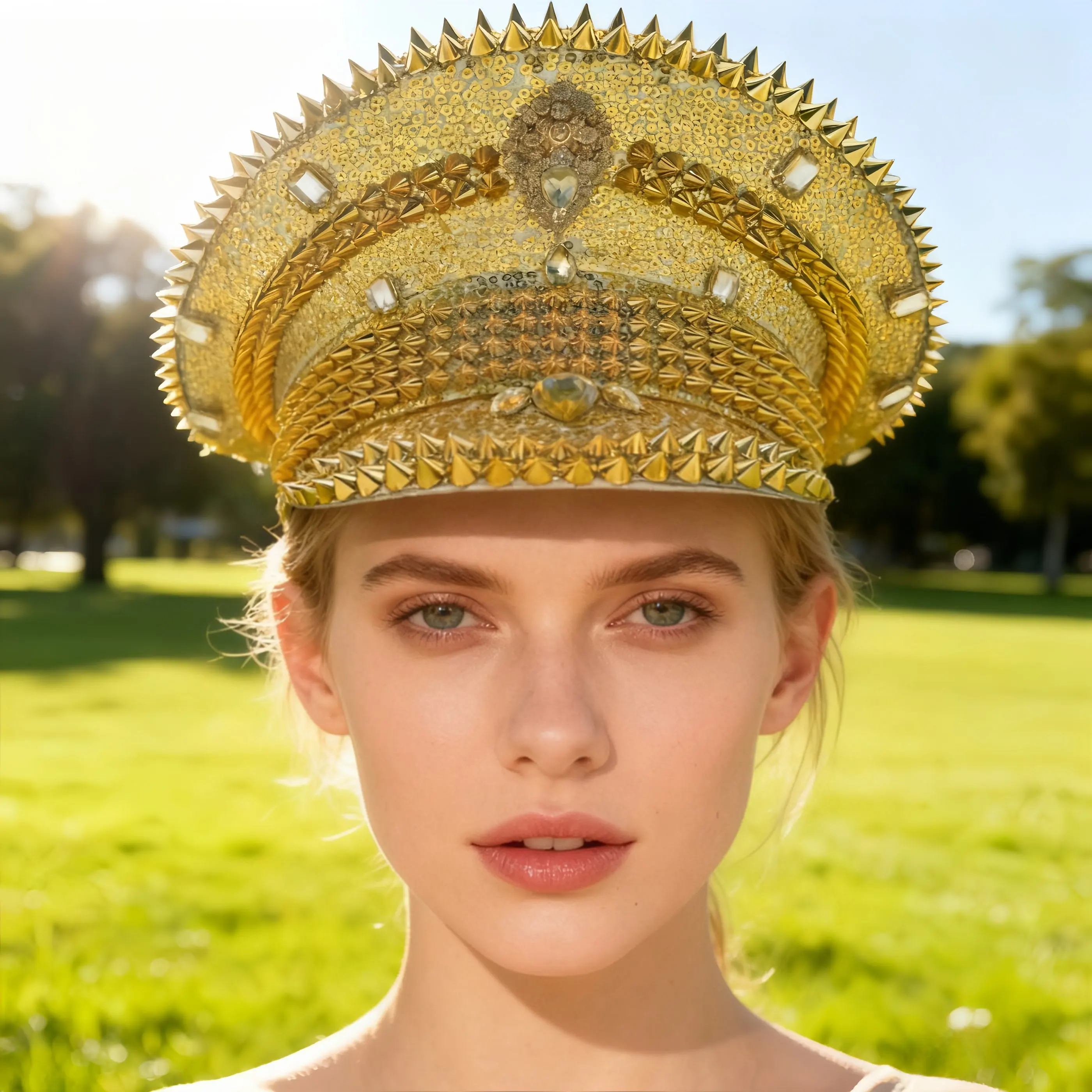 

HongLuan Glitter Disco Steampunk Captain Hat Rhinestone for Burning Man Festival Woman, Vintage Military Accessories & Cap Man