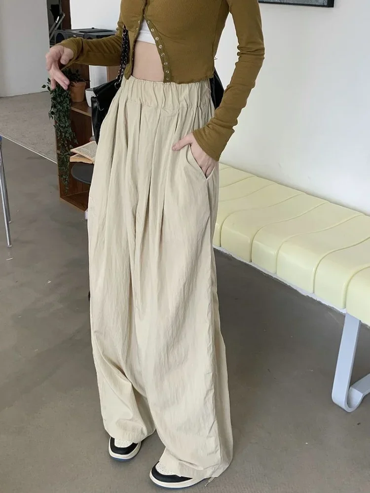 Pantaloni da donna elastici a vita alta stile giapponese unisex retrò studente primavera Harajuku baggy dritto streetwear solido Mujer fidanzato