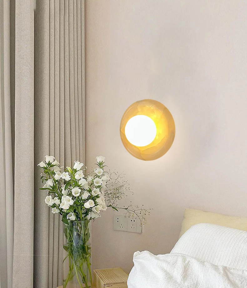 Round Real Stone Wall Light Home White Glass G9 Bulb Indoor
