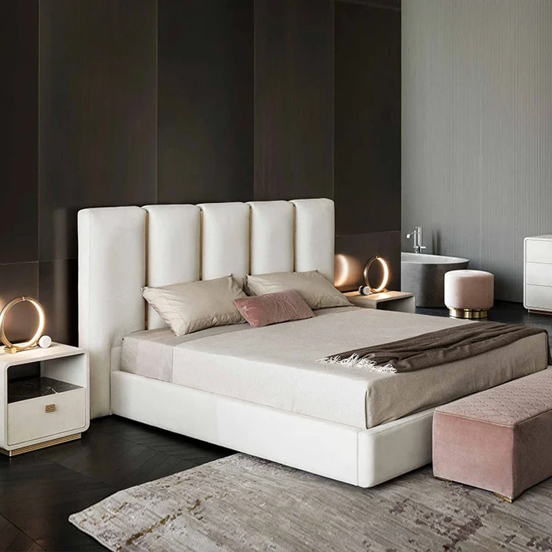 Italian minimalist light luxury leather bed