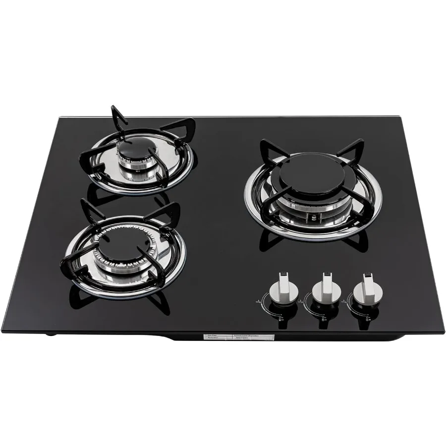 

23.2-inch Stainless Steel Embedded Gas Cooktop with 3 Burners for Kitchen Use Glass Panel Gas Hob Stove Top with High Efficienc