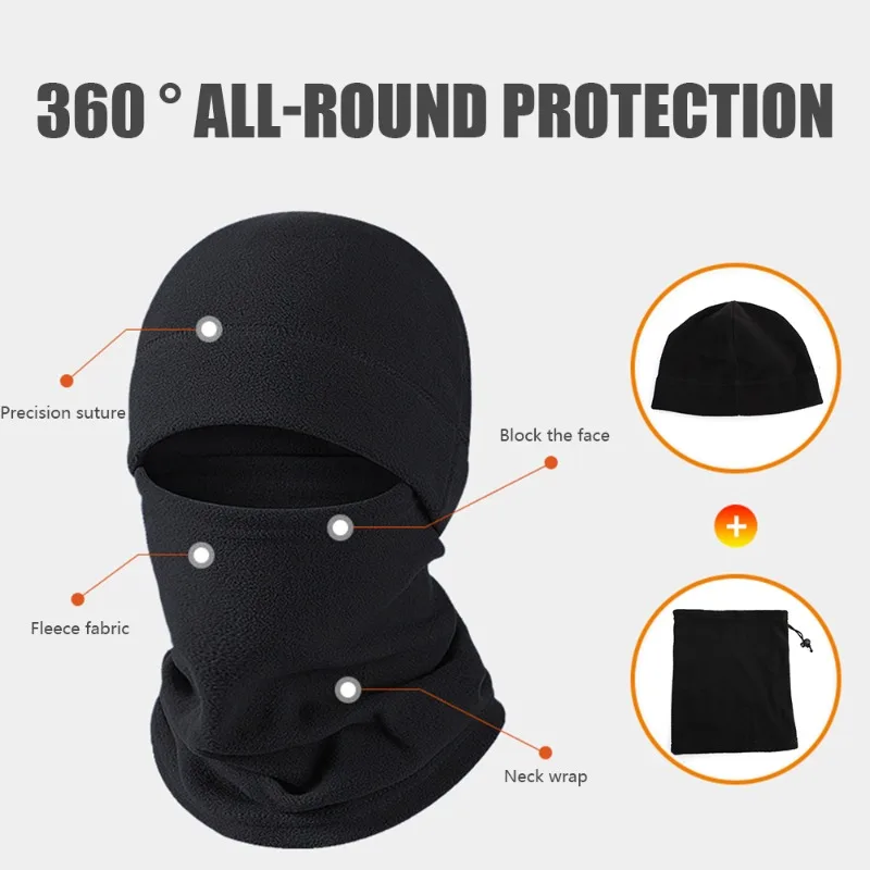 Polar Fleece Skullies Men Full Package Winter Warm Beanies Mask Hat Neckerchief As One Outdoor Windproof Solid Women Beanies Cap