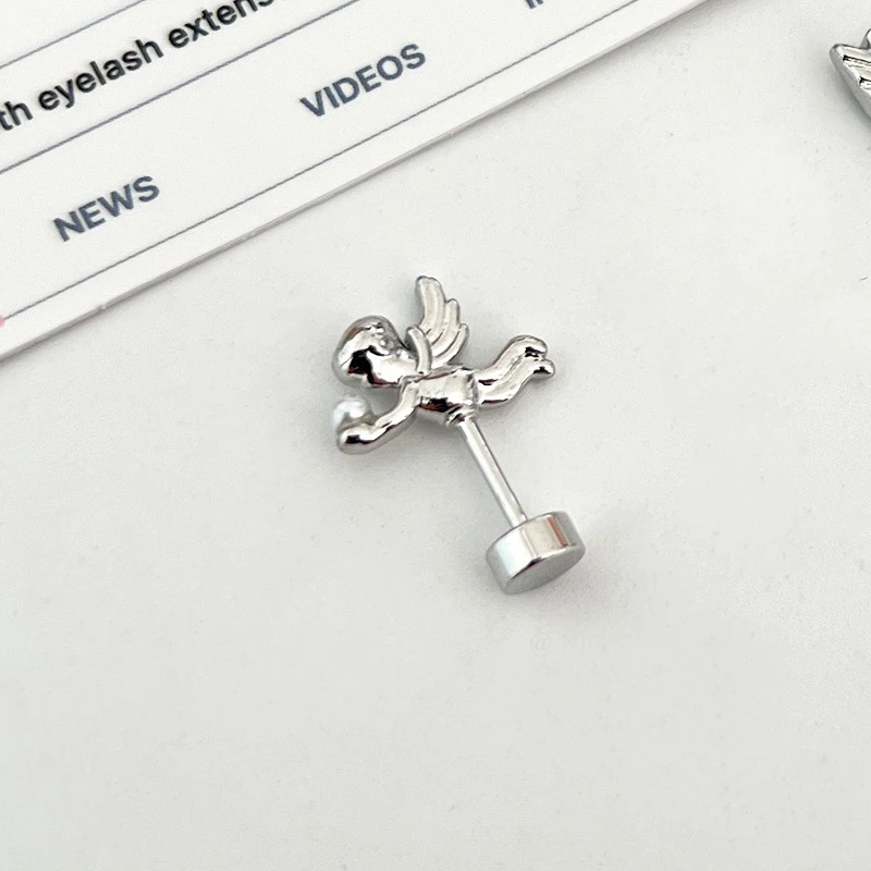 1 PCS Love Wings Fairy Wand Silver Color 316L Stainless Steel Ear Bone Nail for Women