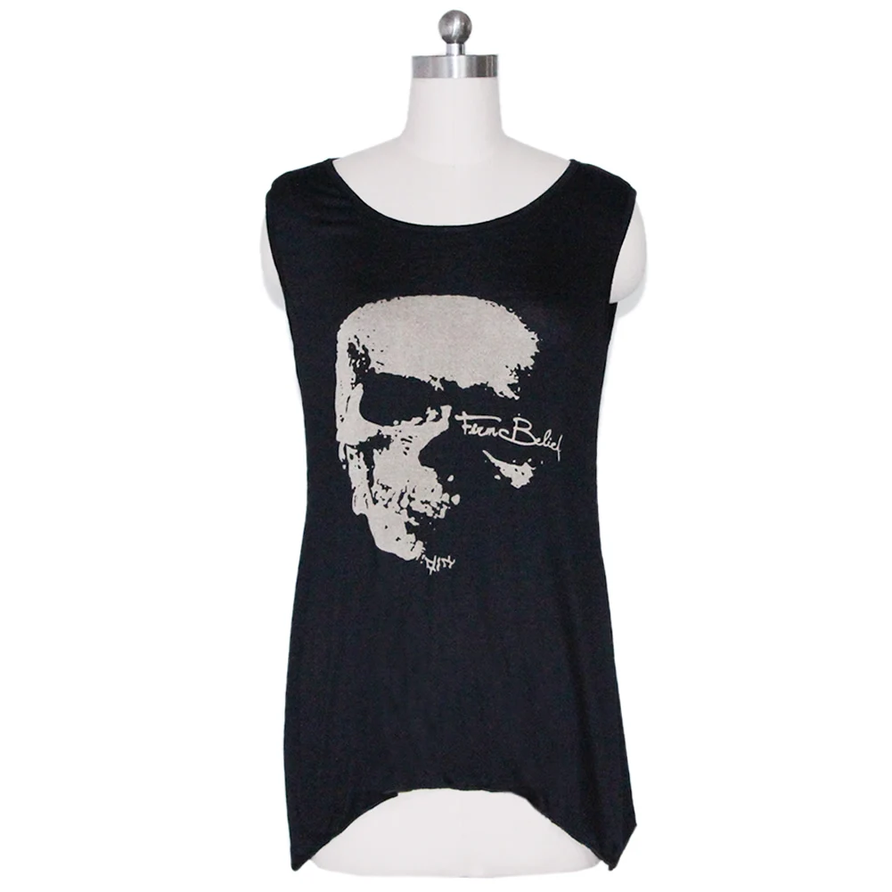 T-shirt dos nu tête de mort gothique, glamour, été, punk, rock, singlet, pompon, 652F