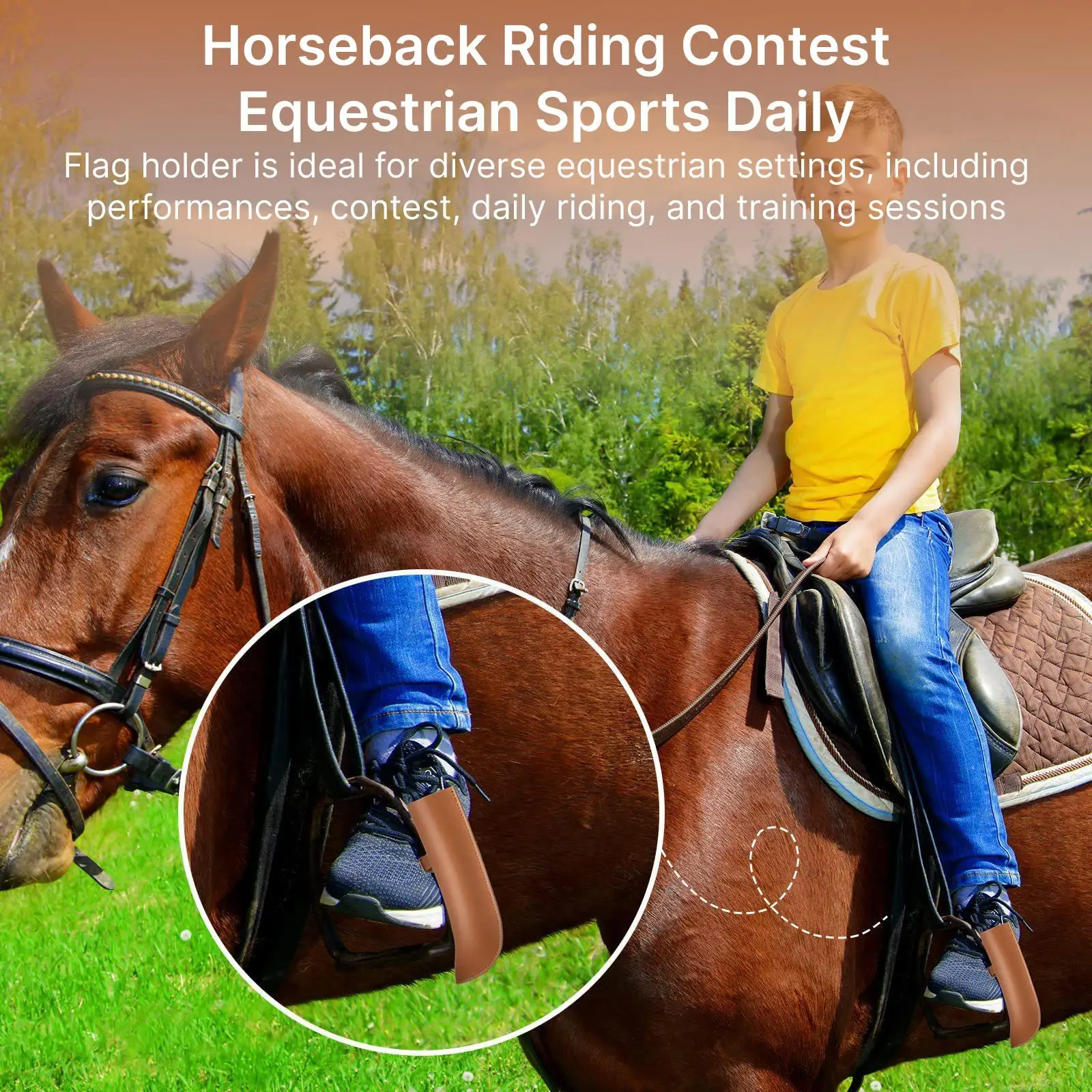 Horse Flag Carrier PU Leather Adjustable Strap Flag Boot Holder Portable Pouch for Saddle Pole Equestrian Contest Riding Gift