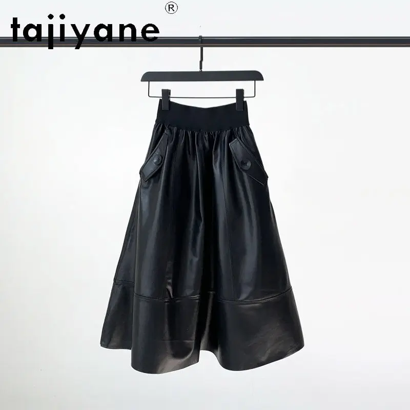 TAJIYANE Real Leather Skirt Sheepskin Women's Skirts A-line Skirts for Woman Korean Flared Skirt High Waist Midi Skirt Chic Юбка