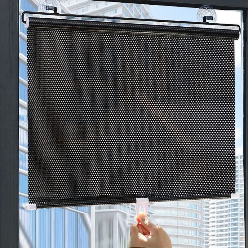 Retractable Sunshade Roller Blinds for Car/Home/Office Nail-Free Blackout Curtains with UV Protection Easy Installation