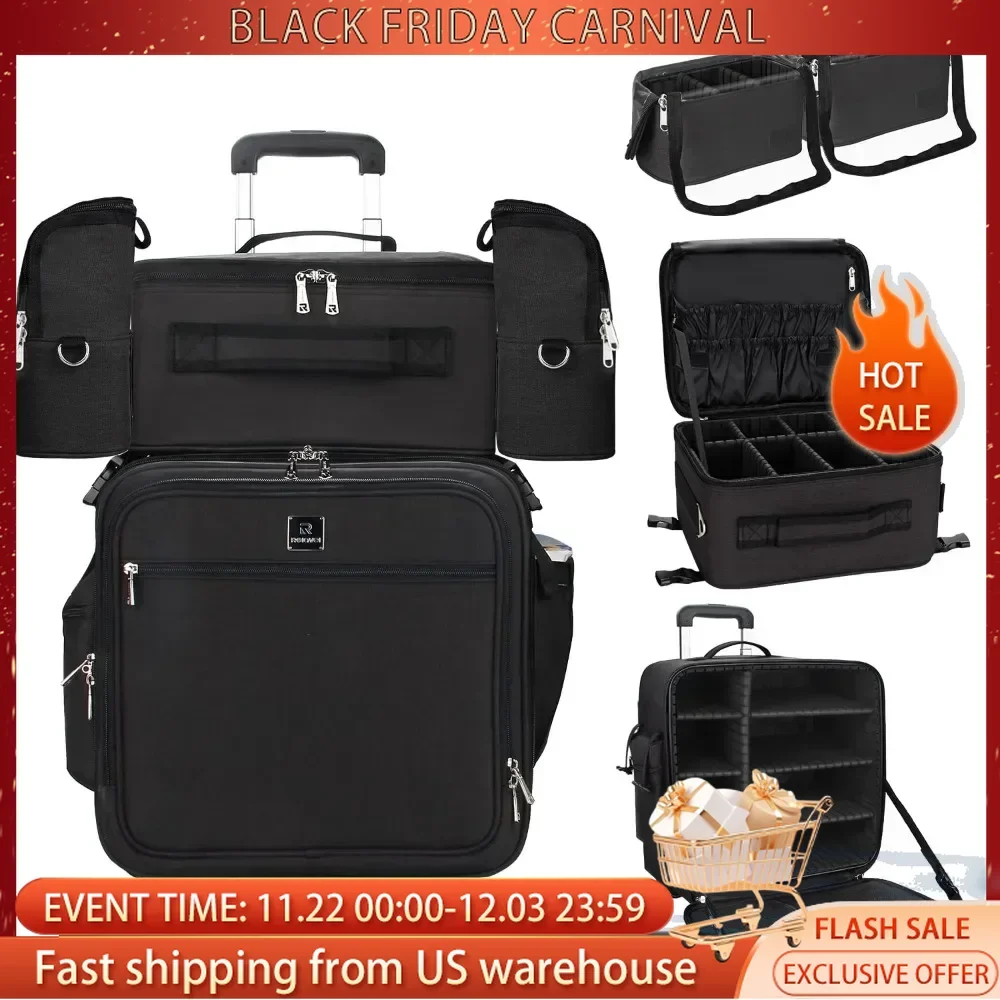 Rolling Makeup Case Professional Makeup Train Case Artist Travel Organizer 4 in 1 with Dual Makeup Brush Case and Wheels