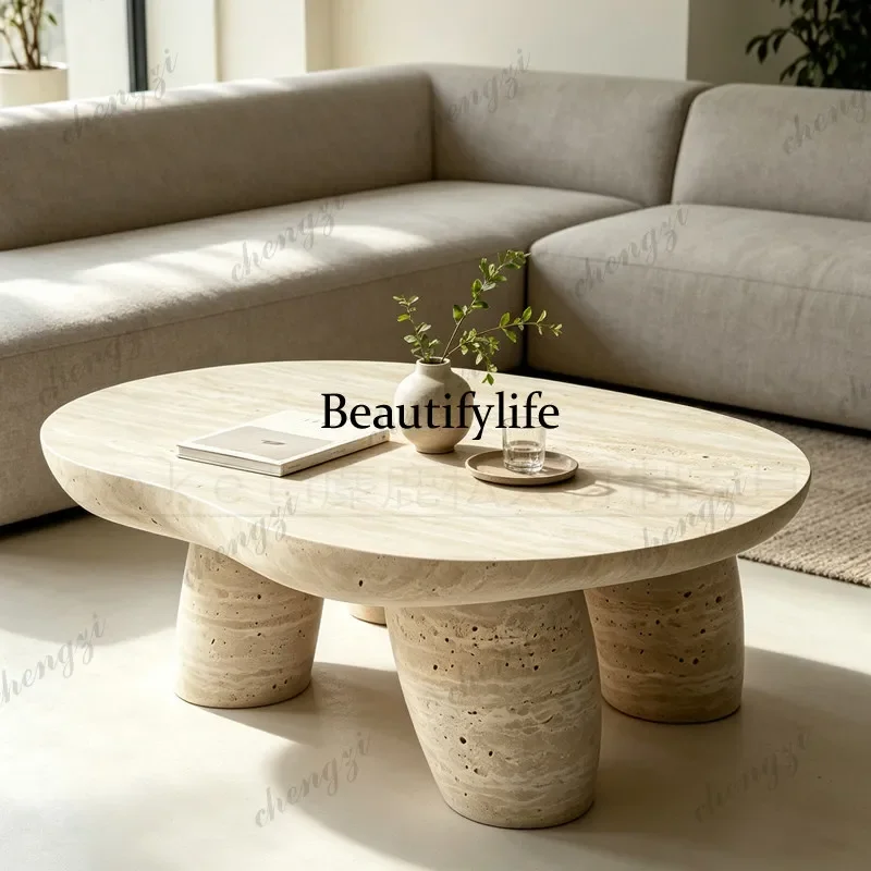 z183 Wabi-sabi wind, special-shaped natural travertine coffee table, living room home creative small apartment, high-end marble