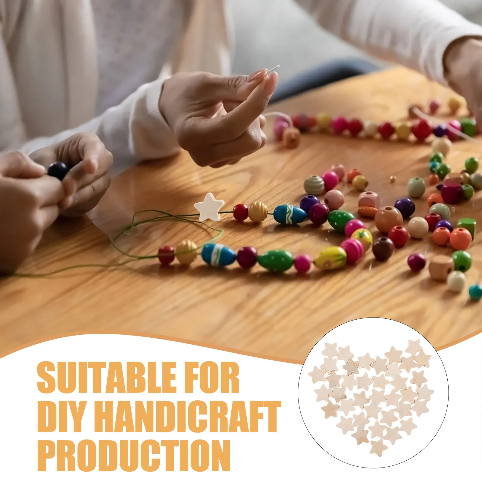 100 szt. Drewniane koraliki w kształcie pięcioramiennej gwiazdy, materiały do rękodzieła DIY, tworzenia biżuterii, rękodzieła dla dzieci, dekoracyjne breloczki, karty, lampki.