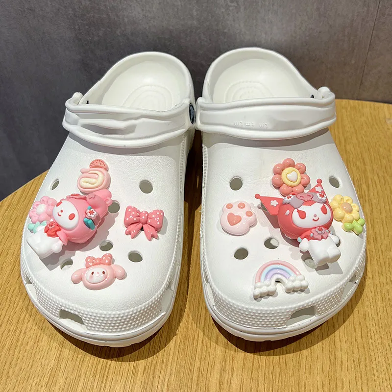 10pcs New Melody Shoesflower sanrio Kawaii Hole Shoes Accessories Buckle Set Diy Decoration Removable Girl for Gift