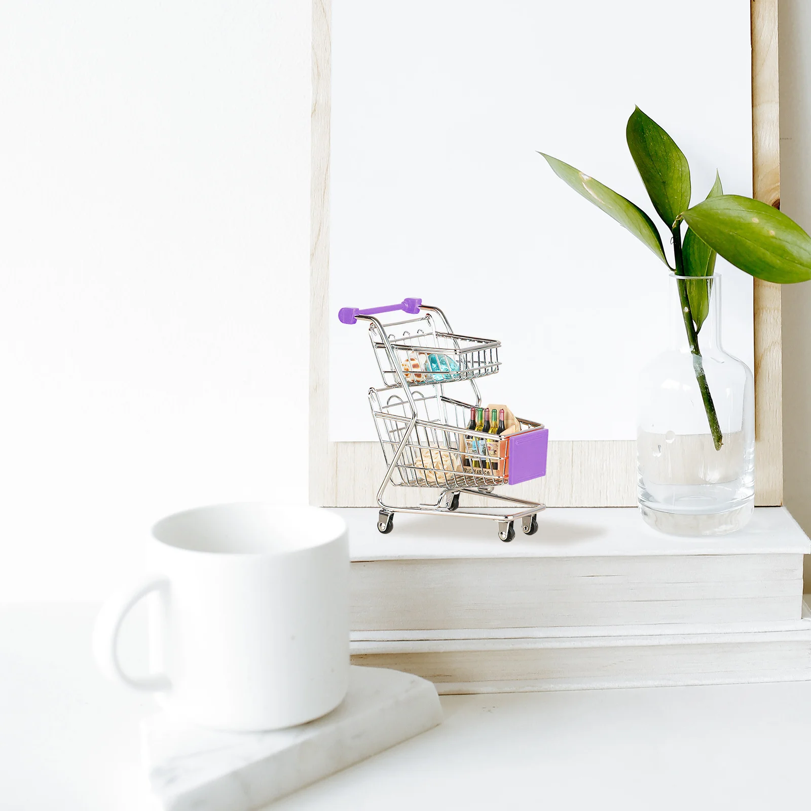 Carrito de compras en miniatura de doble capa, carrito de supermercado pequeño para niños, decoración de escritorio de aleación Abs, juego de regalo, simulación