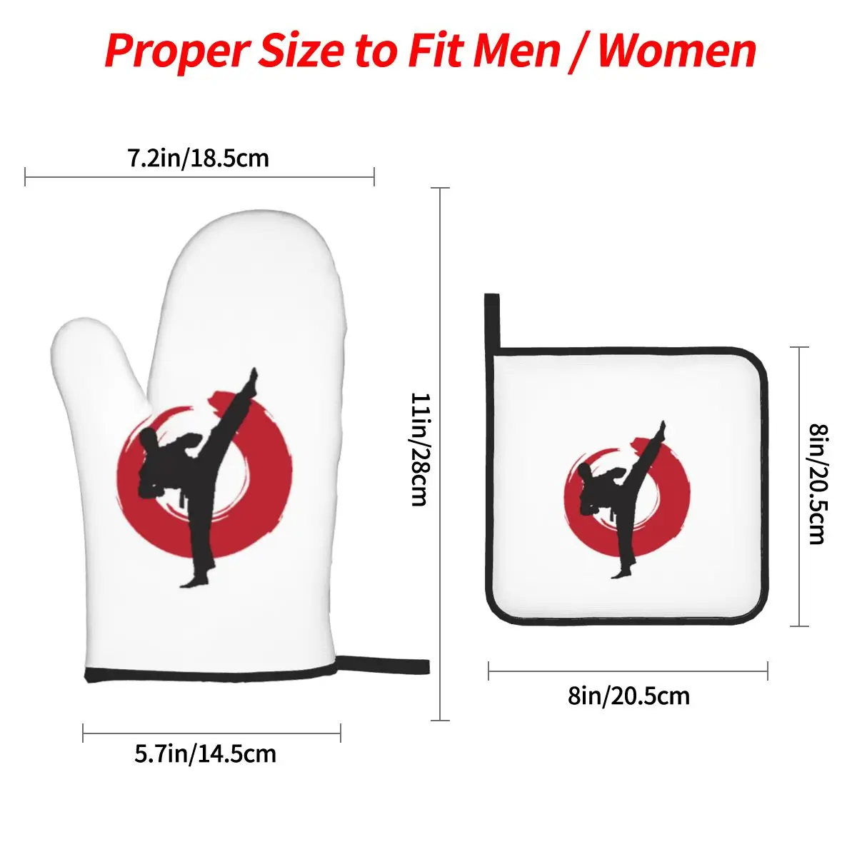 Karate Kyokushin Martial Arts Oven Mitts and Pot Holder Sets of 4 for Baking Kitchen Cooking Grilling Resistant Non-Slip Gloves