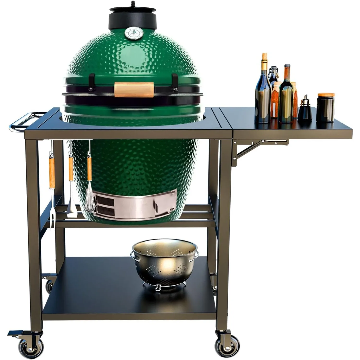 Heavy-Duty Grill Table Cart for Large Big Green Egg, Metal Green Egg Stand