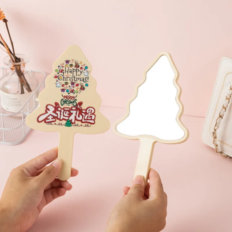 2 Stück Handspiegel, weihnachtsbaumförmiger Handspiegel, tragbarer Reise-Make-up-Spiegel für Mädchen, Neujahrsgeschenk