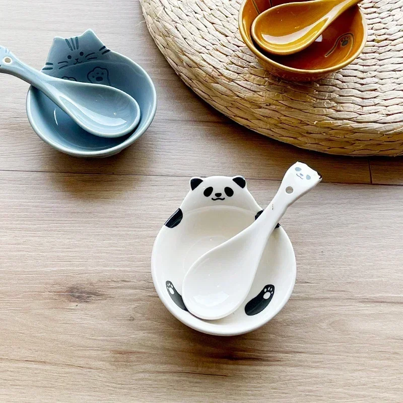 Japanese Cartoon Cat Print Ceramic Dipping Bowls Home Sauce Dish Kitchen Tools Butter Dish Saucing Plate Oil Bowl Decor