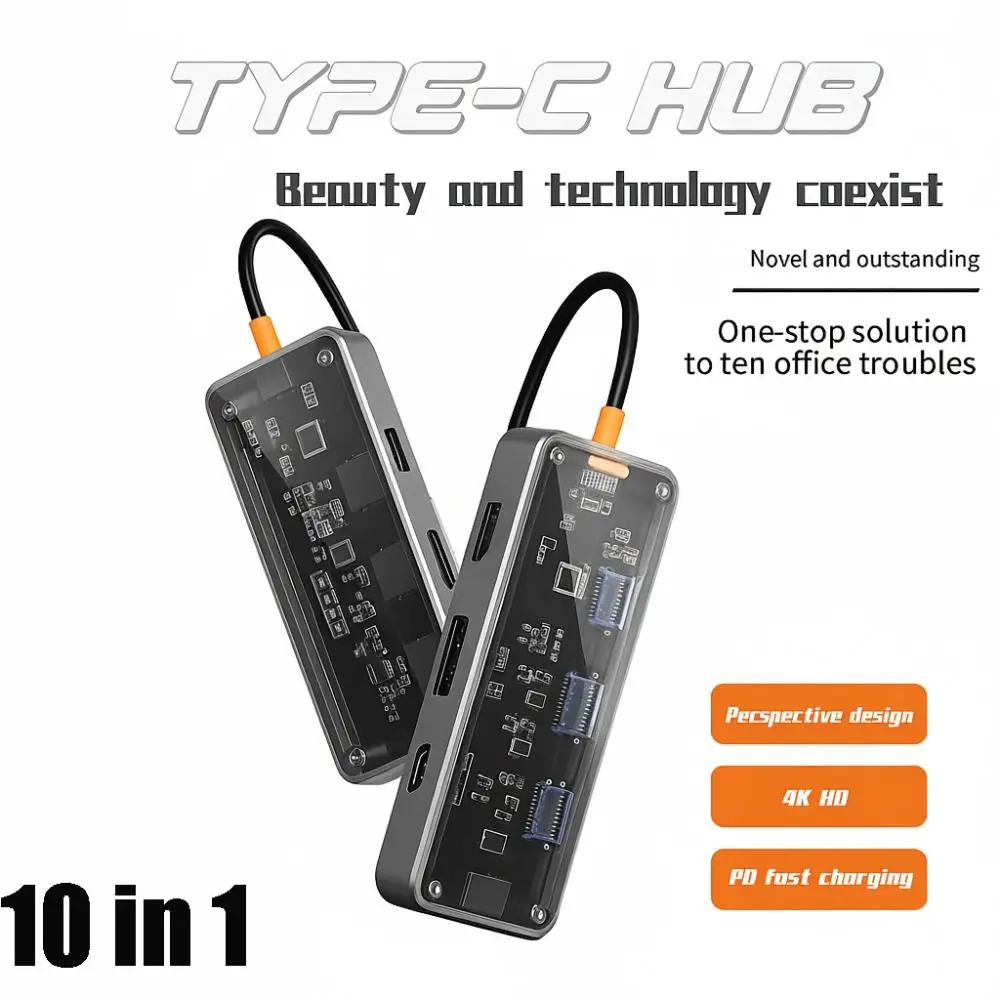Compatible 10 in 1 USB C Hub HD-Compatible 4K30Hz Dock Station 3.5mm Audio 3 USB Port Multiport Adapter Office Home
