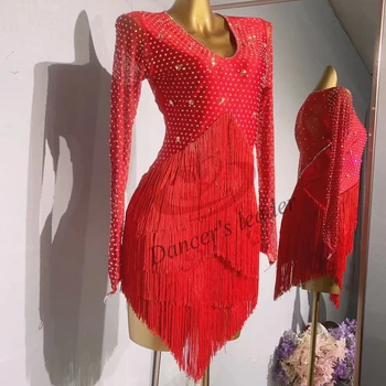 Latin Tanz kleid High-End benutzer definierte einfarbige Voll diamant Quaste Cha Cha Tango weibliche Erwachsenen Bühne profession elle Kleidung