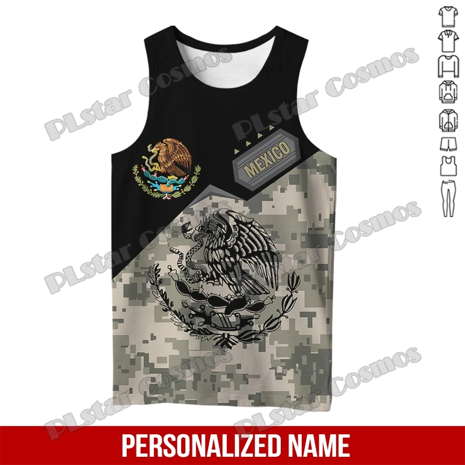 PLstar Cosmos Personalized Name Mexico Coat Of Arms 3D All Over Printed Mens Fashion Vest Summer Unisex Casual Tank Top LBX02