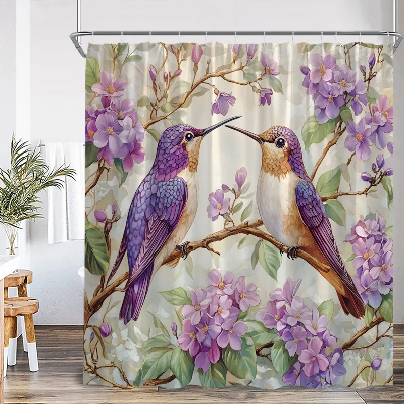 

Floral Hummingbird Shower Curtains Watercolor Flowers Butterfly Dragonfly Birds Plant Bath Curtain Modern Fabric Bathroom Decor