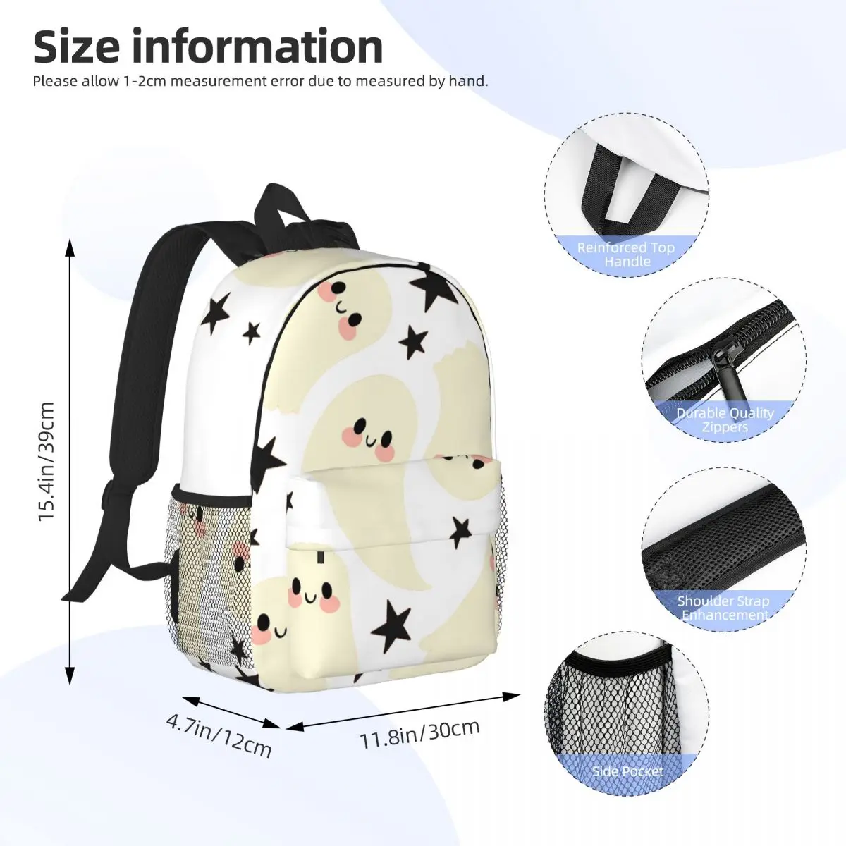 Sac à dos fantômes mignons pour garçons et filles, cartable décontracté pour étudiants, sacs d'école, sac à dos de voyage, sac initié, grande capacité