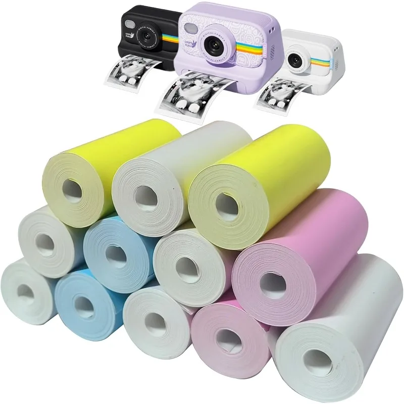Kinderkamera-Papierrolle, 12 Rollen für Kinder, Sofortbildkamera-Nachfüllpapier, HD-Druckset, tragbare Papierfolienkamera, nicht klebend