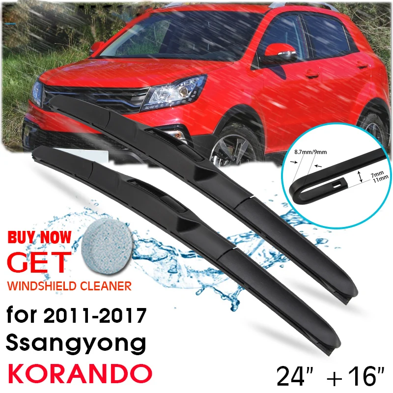 

Car Blade Front Window Windshield Rubber Silicon Refill Wiper For Ssangyong KORANDO 2011-2017 LHD / RHD 24"+16" Car Accessories