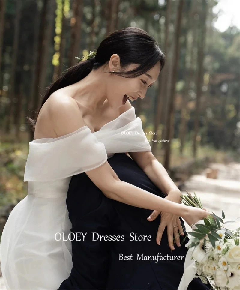 Giyu Simple A Line Organza Wedding Dresses Off the Shoulder Sleeves Floor Length Bridal Gowns Plain Mariage Korea Women