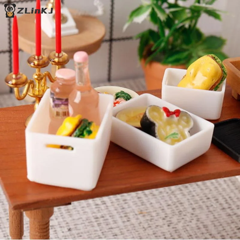 ▶4Pcs Mini Storage Case With Cover 1/12 Dollhouse Miniature Food Storage Box Model Doll House Accessories Toy