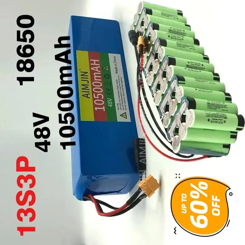 

48V 10500mAh 18650 lithium-ion 13S3P battery pack with 1000W BMS, suitable for 54.6V Electric Scooter batteries XT60 JST plug