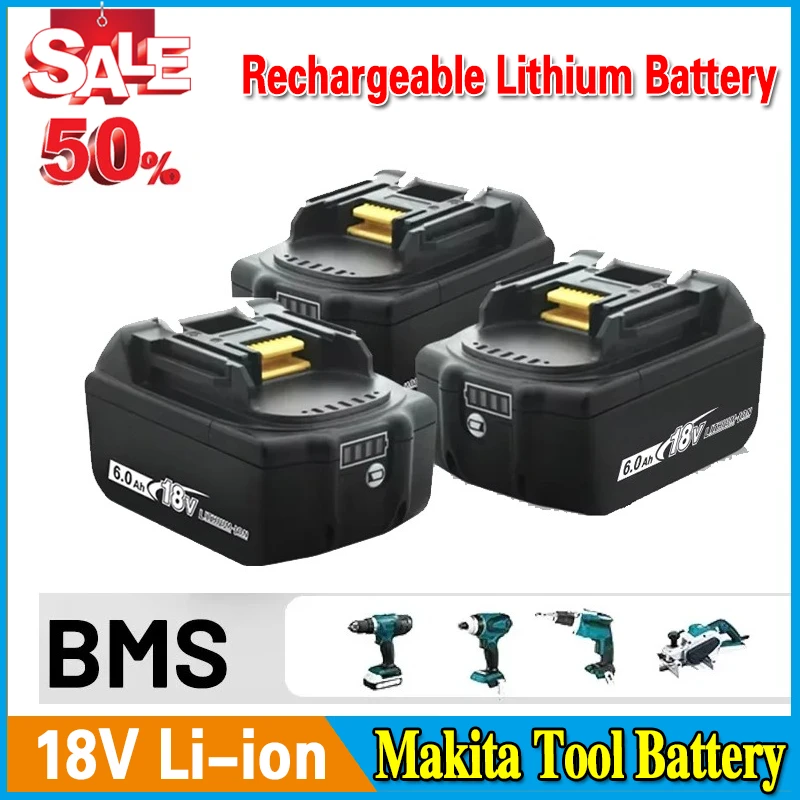 

18V Battery Rechargeable Lithium Battery 18V 6.0AH for Makita Tool Battery BL1850, BL1860B DC18RC Charger 18V