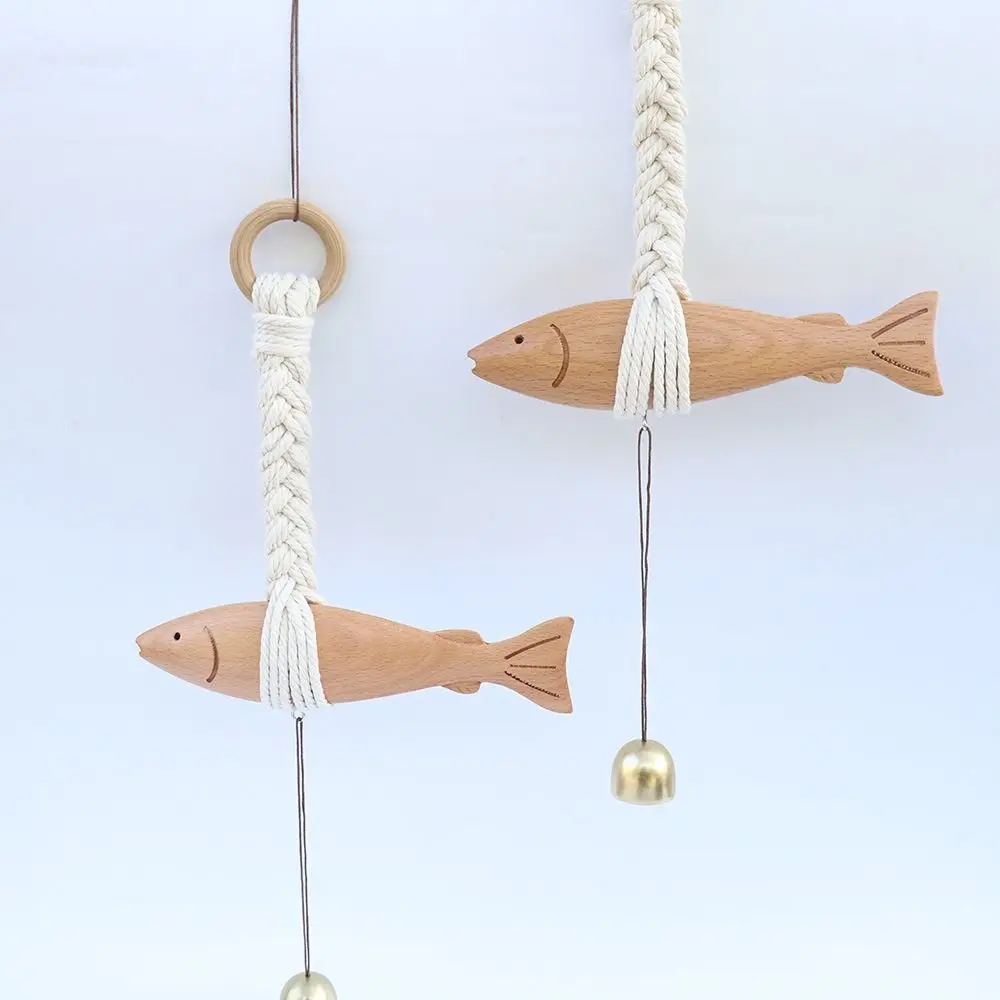 Multi-functional Wood Fish Doorbell Handcrafted Wall Hanging Decor Fish Sculpture Hanging Ornament Home Garden