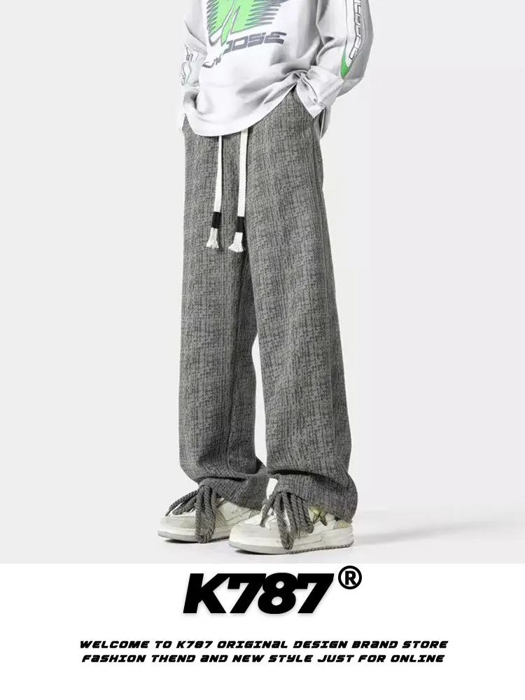 

K787 Американские Ретро High Street Свободные мужские повседневные брюки с высокой талией Oversize Прямые длинные брюки Универсальные брюки для грязи