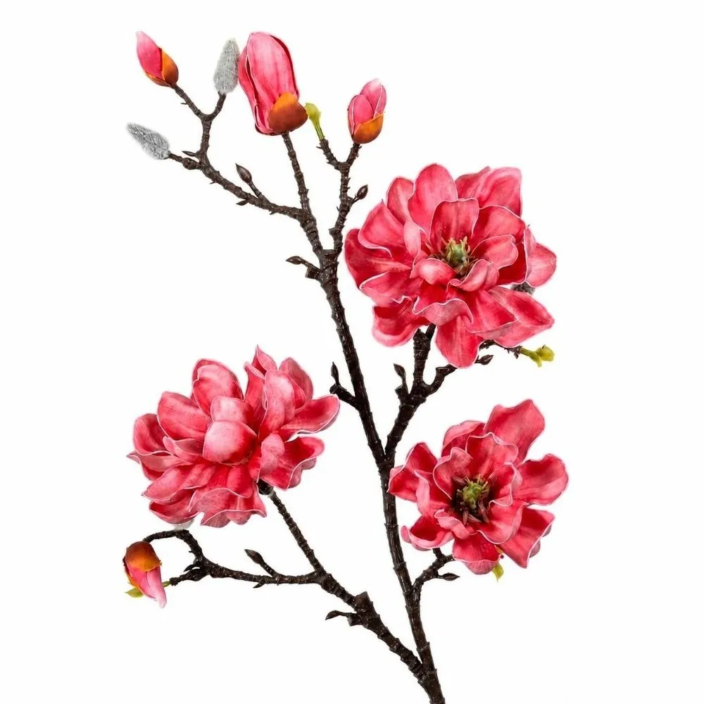 Real Touch Artificial Magnolia Flowers Branch Multi-Bloom Pink Artificial Faux Plants White EVA Plastic Fake Flower Home Decor