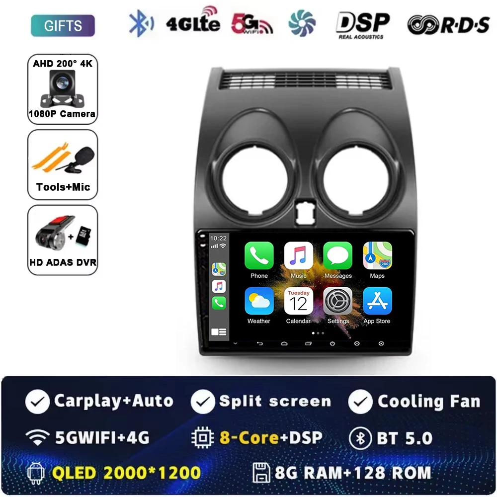Android 16 autoradio GPS navigatie QLED Carplay Auto multimediasysteem speler BT voor Nissan Qashqai 1 J10 2006 - 2013