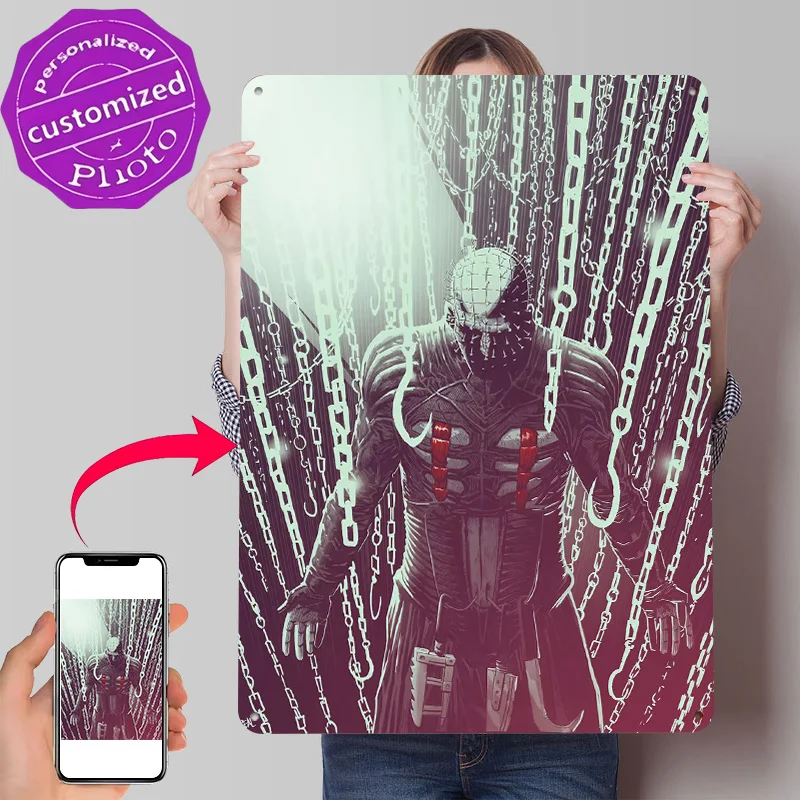 Hellraiser 3D Printed Texture Poster Personalized Wall Art Retro Metal Tin Signs for Decor Room Decoration Gaming House Interior