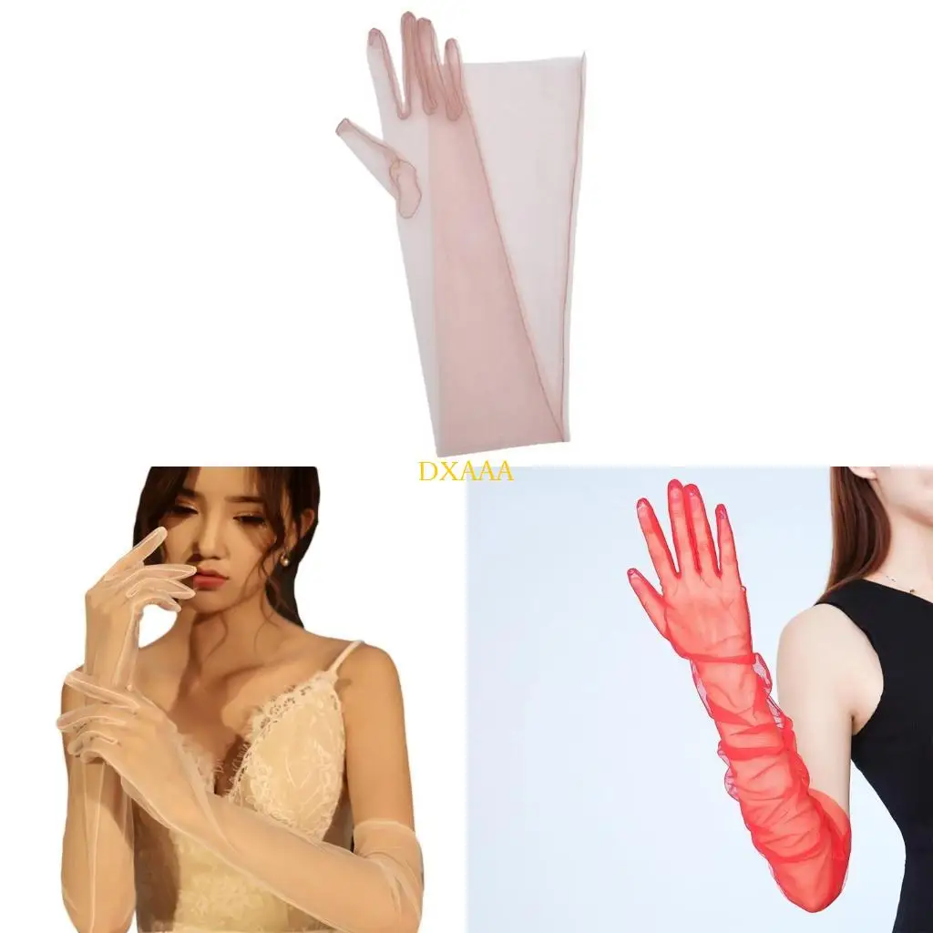 DXAA Long Sheer Tulle Gloves Wedding Gloves Long Full Finger Gloves for Prom Party