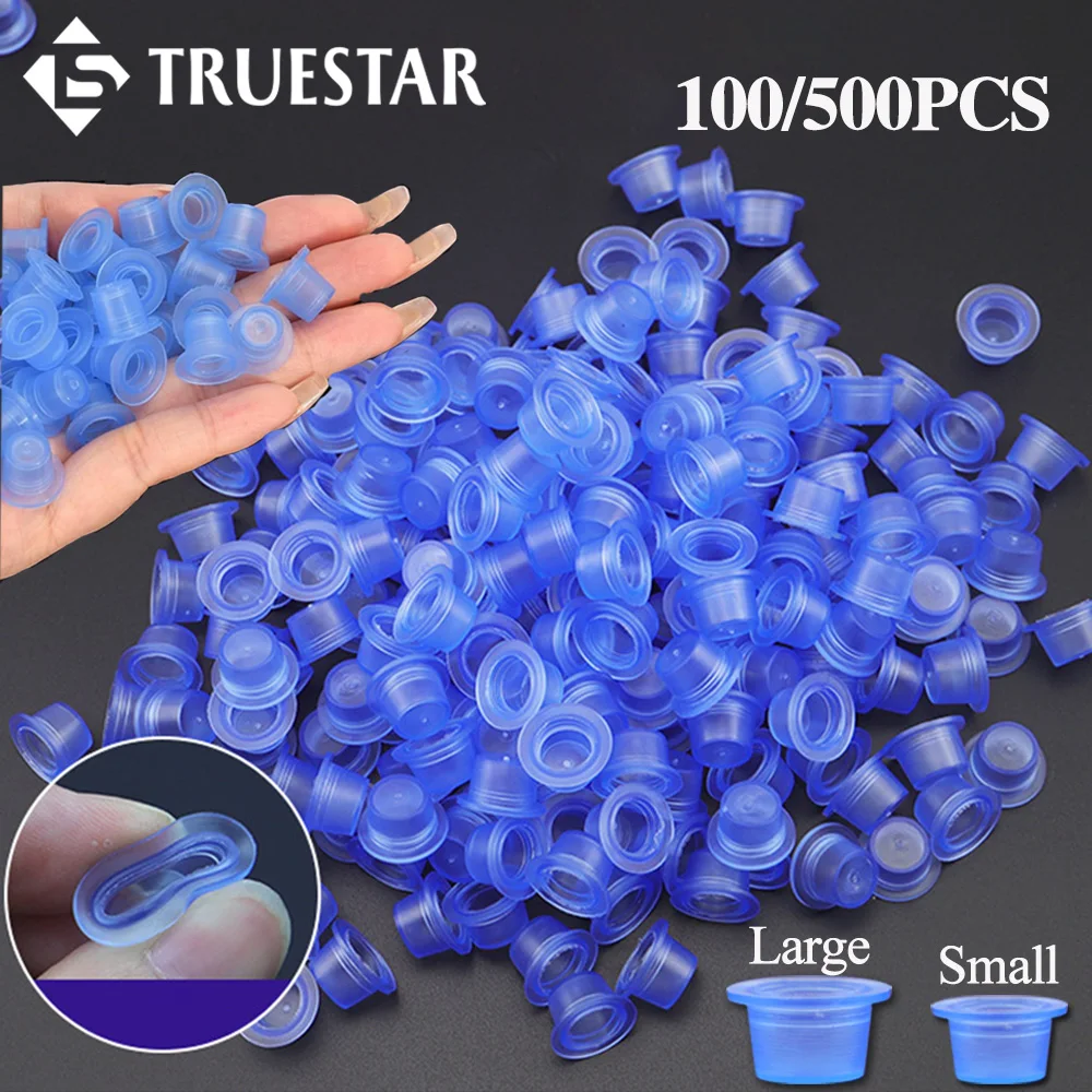 500/100PCS Disposable Tattoo Ink Cups Silicone Blue Tattoo Pigment Holder Container Small Large Size Ink Caps Tattoo Accessories