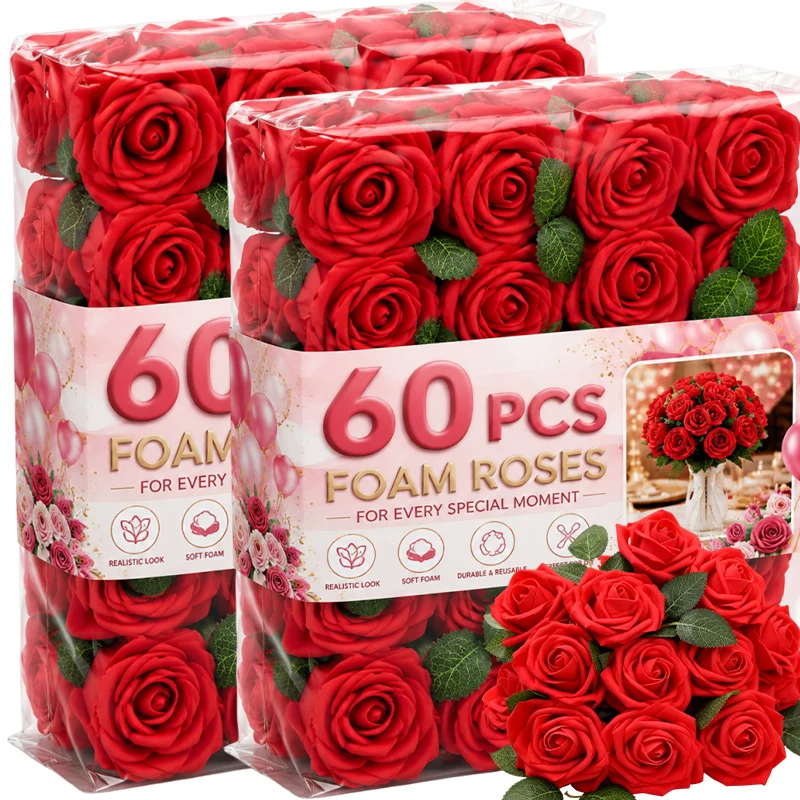 Artificial Rose Flower DIY Wedding Bouquet Red Velvet Foam Flower for Valentine's Day Mother Day Gift Party Decoration Fake Rose