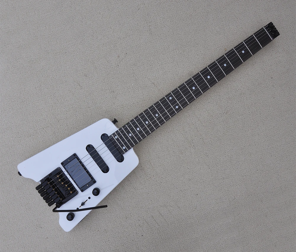 6 Strings White Headless Electric Guitar with Tremolo Bar,24 Frets,Rosewood Fretboard