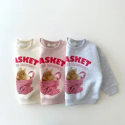2025 Autumn New Children Casual Sweatshirt Baby T Shirts Boys Girls Cute Rabbit Print Pullover Cotton Tops Kids Clothes